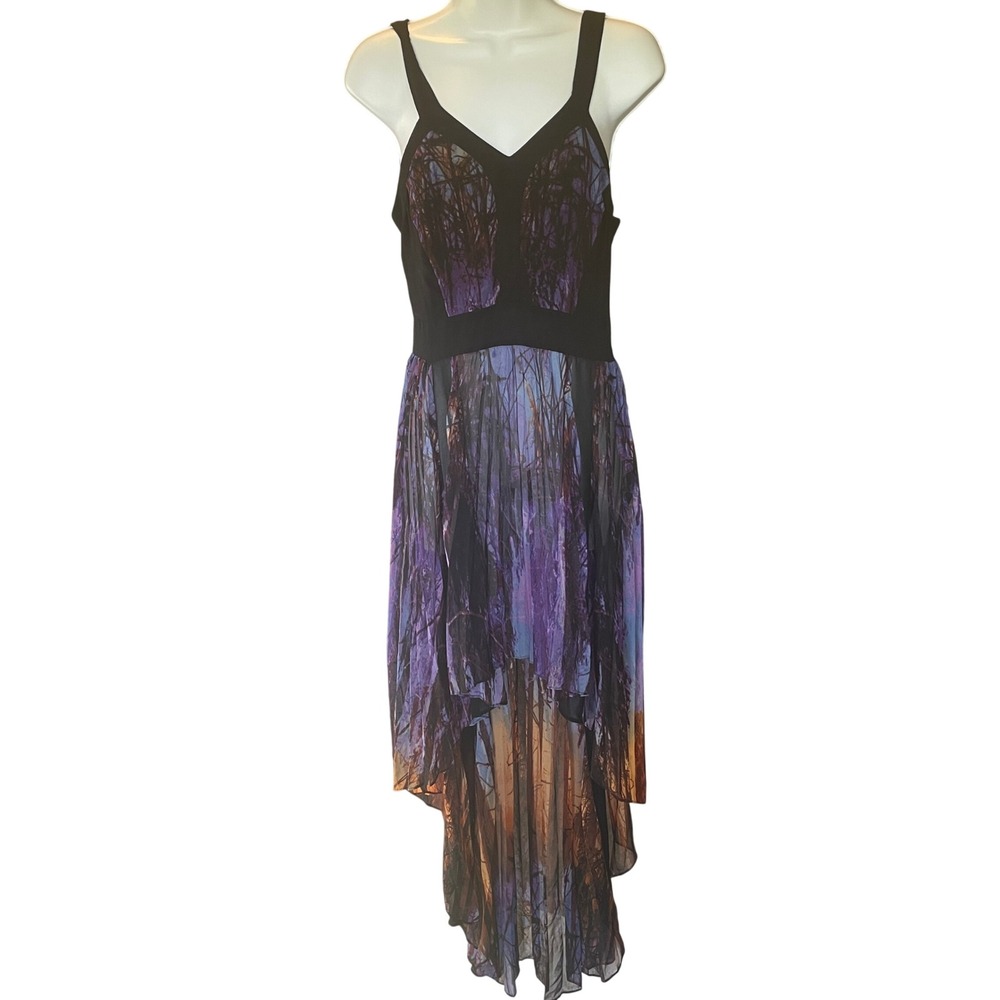 Bebe Vintage Y2K Dark Forest Fairy Dress High Low Witchy Size 6 Whimsigoth